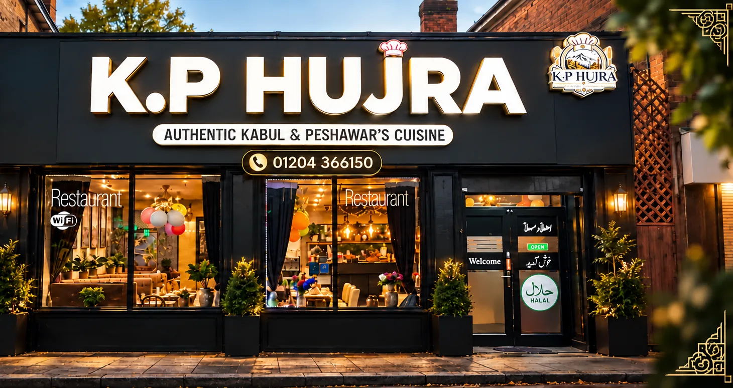 K.P HUJRA restaurant front on Great Moor Street, Bolton